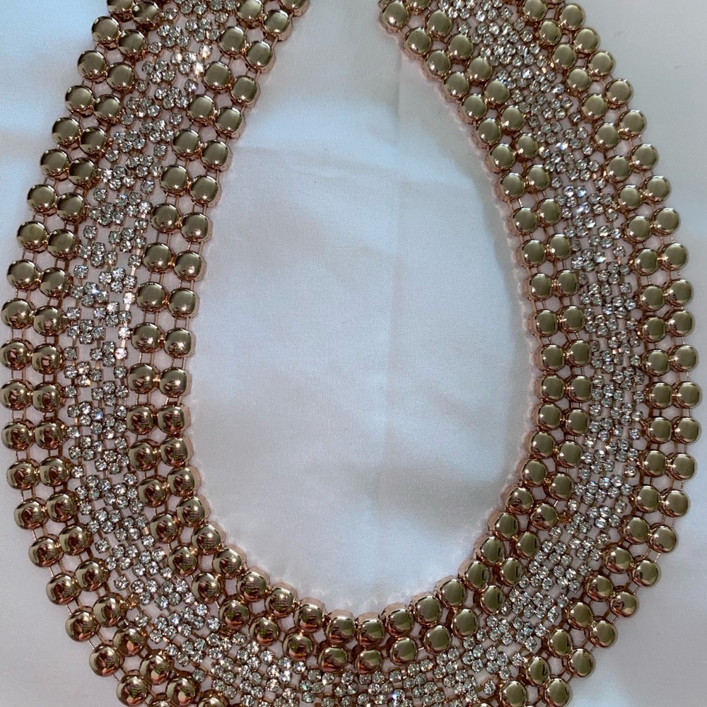 1 necklace oversized Chic Gold and Silver rhinestones Layered (MISSING 2 STONES)